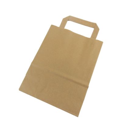 Papierová taška s plochým uchom, dĺžka 23 cm, šírka 18 cm, záložka 8,5 cm, hnedá