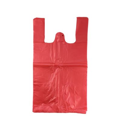 Mikroténová taška, nosnosť 10 kg, dĺžka 53 cm, šírka 30 cm, záložka 15 cm, červená, 100 ks
