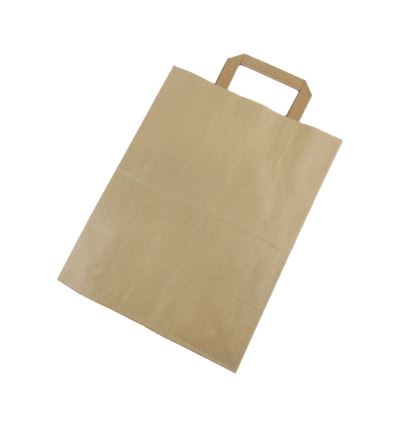 Papierová taška s plochým uchom, dĺžka 33 cm, šírka 26 cm, záložka 17 cm, hnedá