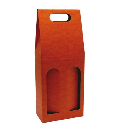 Odnosná kartónová krabica na víno s priehľadom, VINKY 2 oranžová