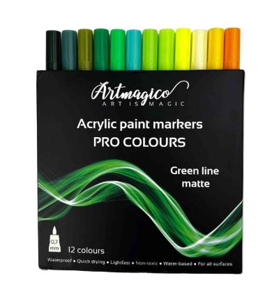 Akrylové popisovače Artmagico PRO LINE GREEN 0,7 mm, súprava 12 ks