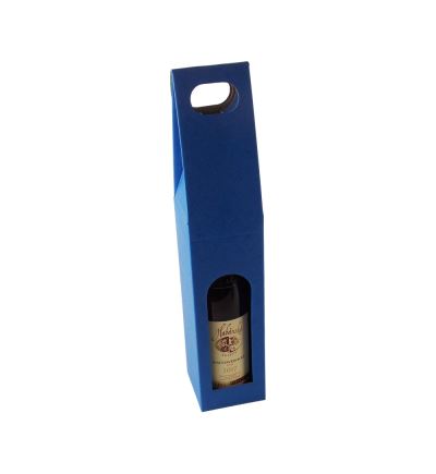 Odnosná kartónová krabica na víno s priehľadom, VINKY 1, modrá