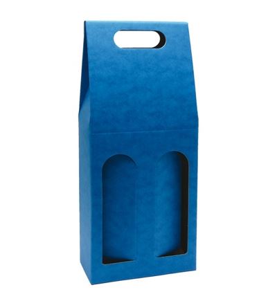 Odnosná kartónová krabica na víno s priehľadom, VINKY 2 modrá
