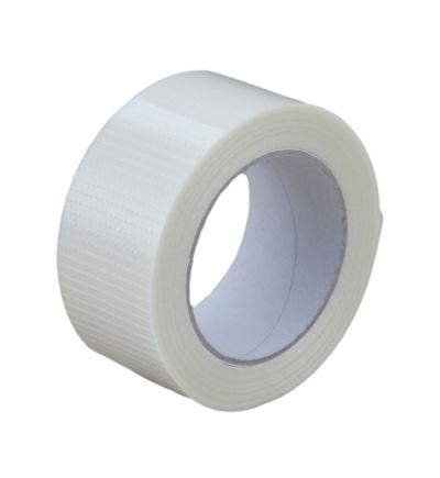 Lepiaca páska pevná s vláknami 50 mm x 50 m, s priečnymi aj pozdĺžnymi pruhmi skleného vlákna