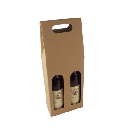 Odnosná kartónová krabica na víno s priehľadom, VINKY 2, hnedá