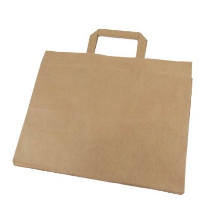Papierová taška s plochým uchom, dĺžka 25 cm, šírka 32 cm, záložka 22 cm, hnedá