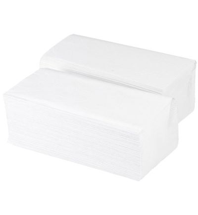 Papierové uteráky zo 100% celulózy, 2vrstvové, Zigzag, skladané, dĺžka 25 cm, šírka 23 cm, biele, 3000 ks