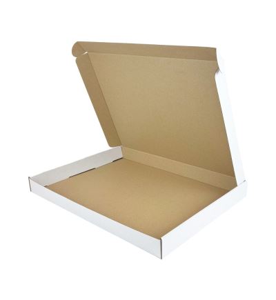 Poštová kartónová krabica, 3vrstvová, dĺžka 480 mm, šírka 340 mm, výška 43 mm, biela