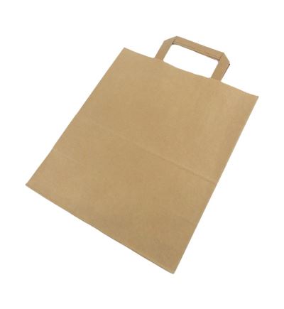 Papierová taška s plochým uchom, dĺžka 30 cm, šírka 26 cm, záložka 14 cm, hnedá