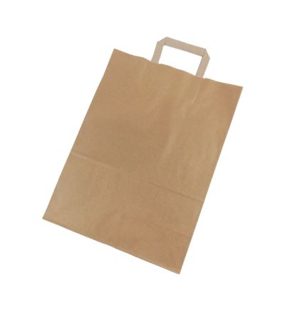 Papierová taška s plochým uchom, dĺžka 42 cm, šírka 32 cm, záložka 16 cm, hnedá